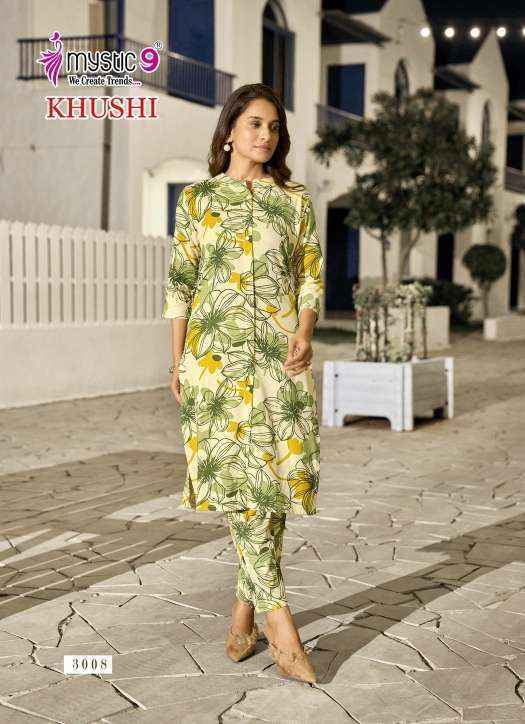 Mystic 9 Khushi Vol 3 Viscouse Kurti With Bottom Set Wholesale Rate ( 10 Pcs Catalog )