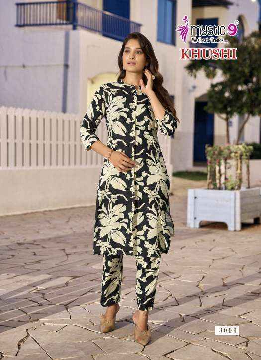 Mystic 9 Khushi Vol 3 Viscouse Kurti With Bottom Set Wholesale Rate ( 10 Pcs Catalog )