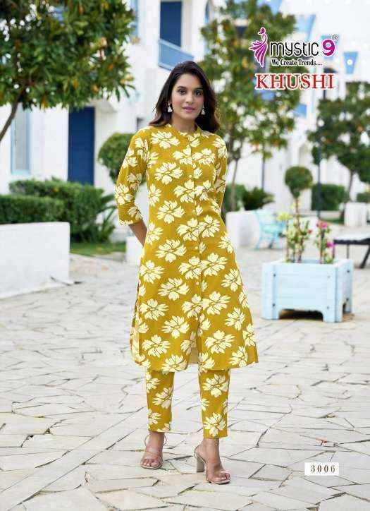 Mystic 9 Khushi Vol 3 Viscouse Kurti With Bottom Set Wholesale Rate ( 10 Pcs Catalog )