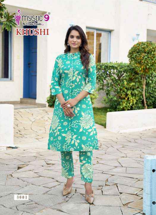 Mystic 9 Khushi Vol 3 Viscouse Kurti With Bottom Set Wholesale Rate ( 10 Pcs Catalog )