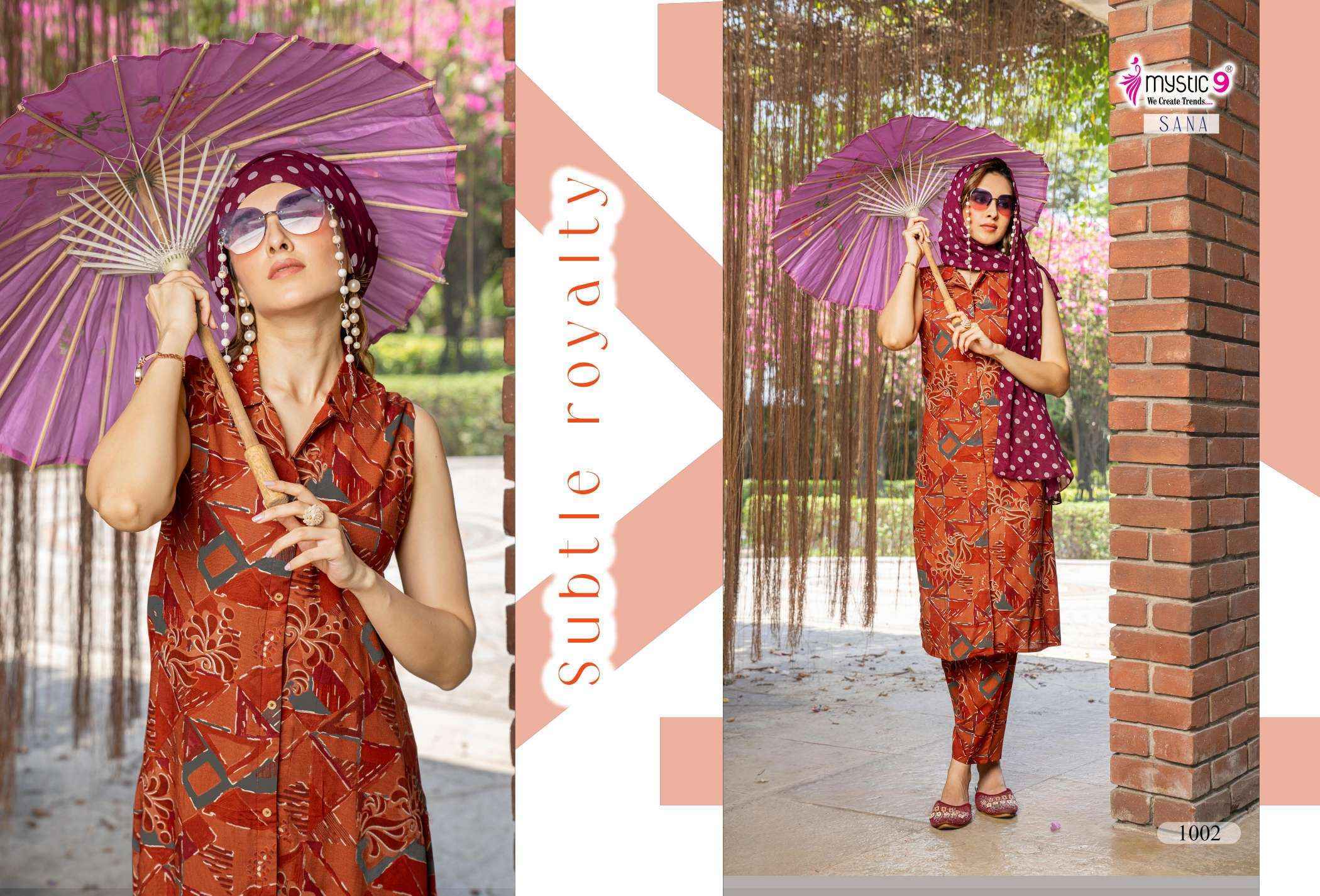 Mystic 9 Sana Vol 1 Rayon Kurti With Bottom Combo Set Wholesale Rate ( 10 Pcs Catalog )