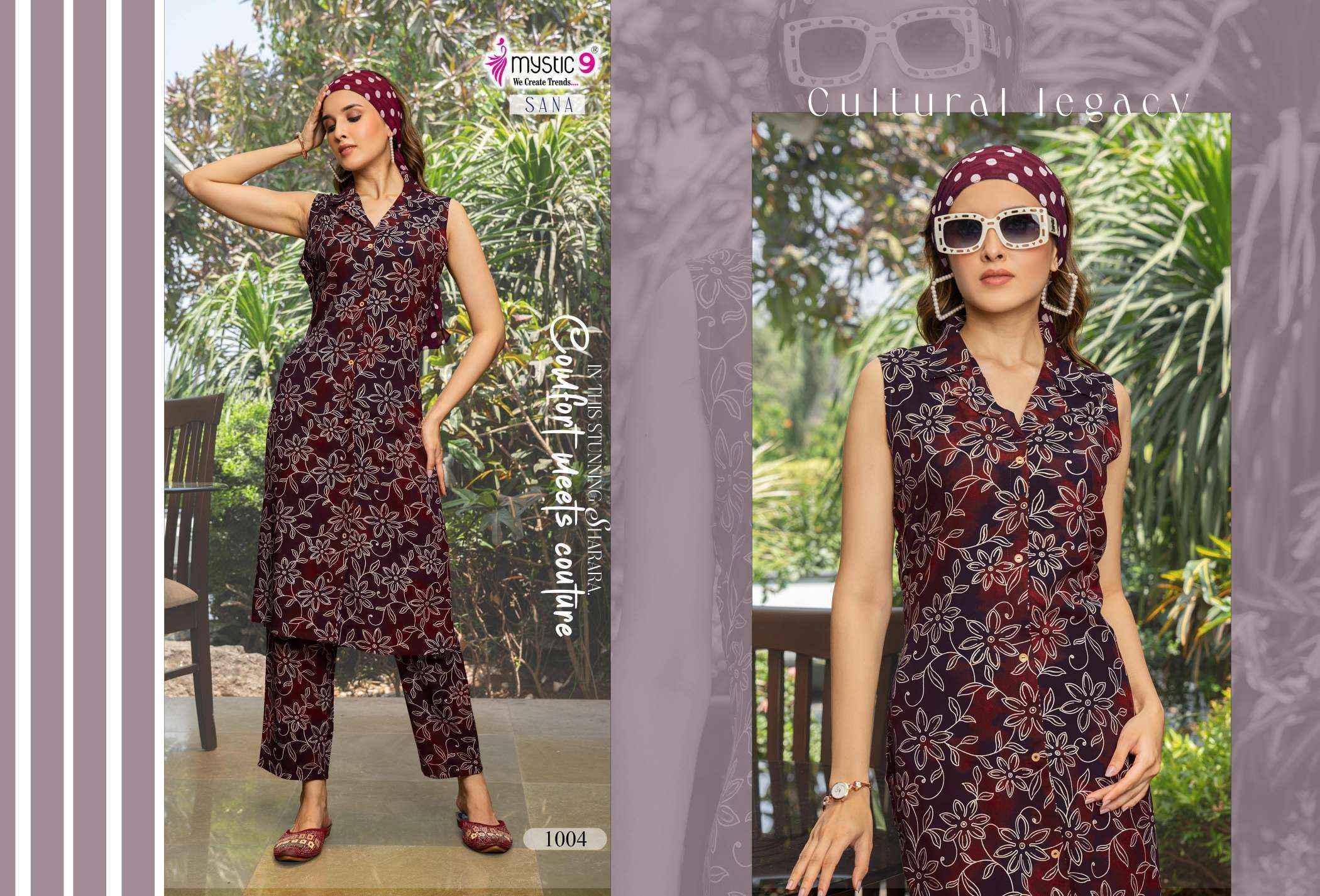 Mystic 9 Sana Vol 1 Rayon Kurti With Bottom Combo Set Wholesale Rate ( 10 Pcs Catalog )