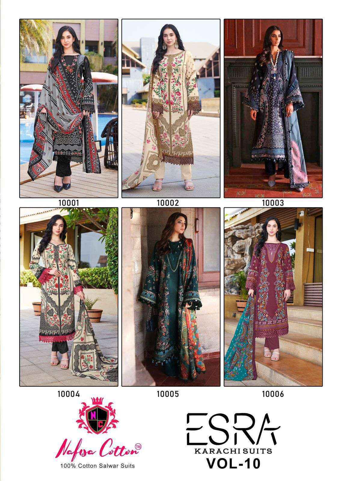 Nafisa Cotton Esra Karachi Vol 10 Cotton Dress Material Wholesale Catalog ( 6 Pc Catalog )