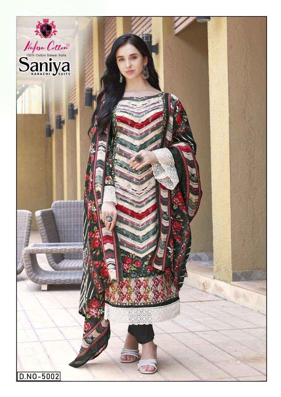NAFISA COTTON SANIYA KARACHI SUITS VOL 5 COTTON DIGITAL KARACHI PRINTS SALWAR SUIT WHOLESALE RATE ( 6 PCS CATALOG )