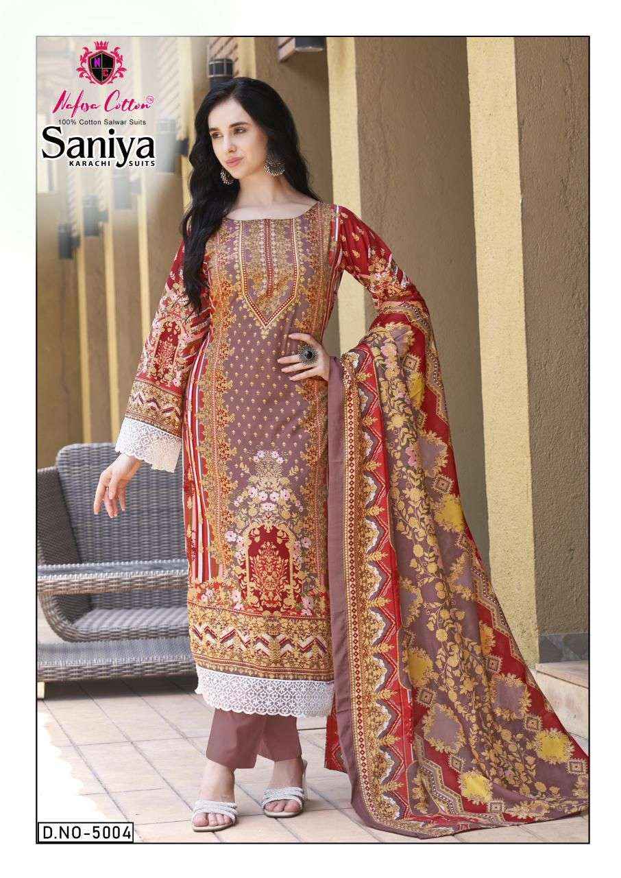 NAFISA COTTON SANIYA KARACHI SUITS VOL 5 COTTON DIGITAL KARACHI PRINTS SALWAR SUIT WHOLESALE RATE ( 6 PCS CATALOG )