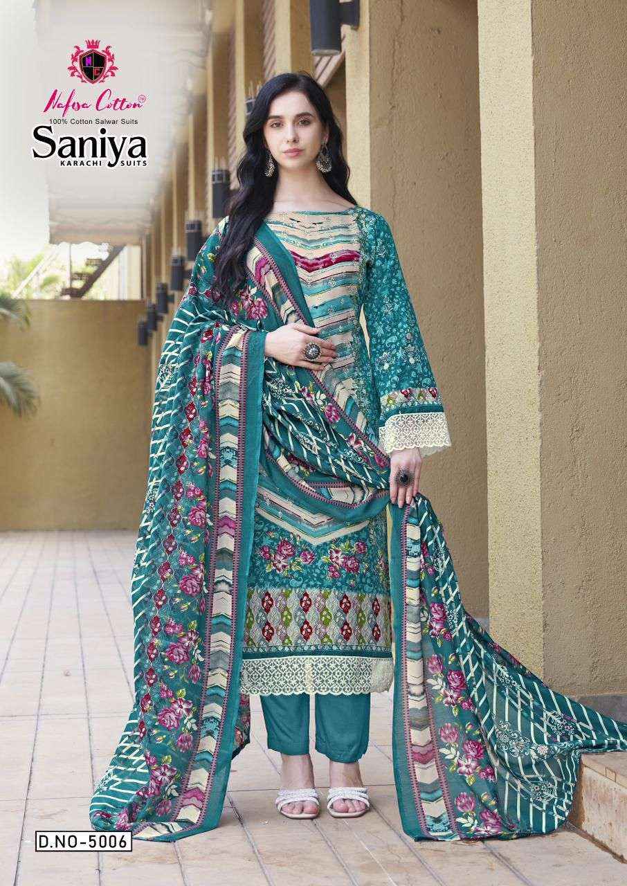 NAFISA COTTON SANIYA KARACHI SUITS VOL 5 COTTON DIGITAL KARACHI PRINTS SALWAR SUIT WHOLESALE RATE ( 6 PCS CATALOG )