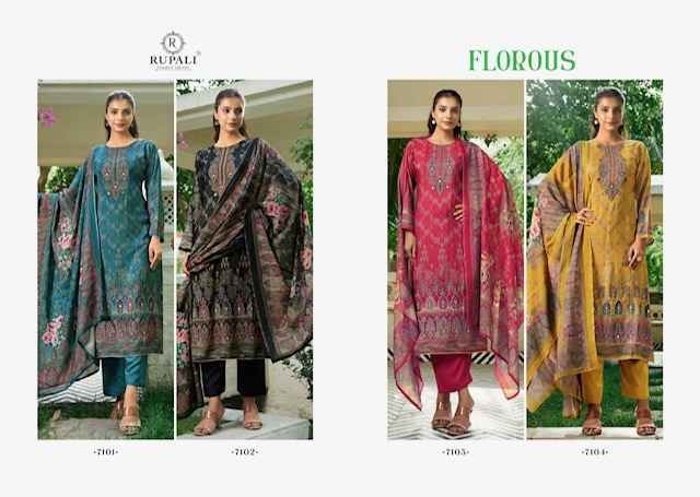 Rupali Fashion Florous Viscouse Musline Salwar Kameez Wholesale Rate ( 4 Pcs Catalog )