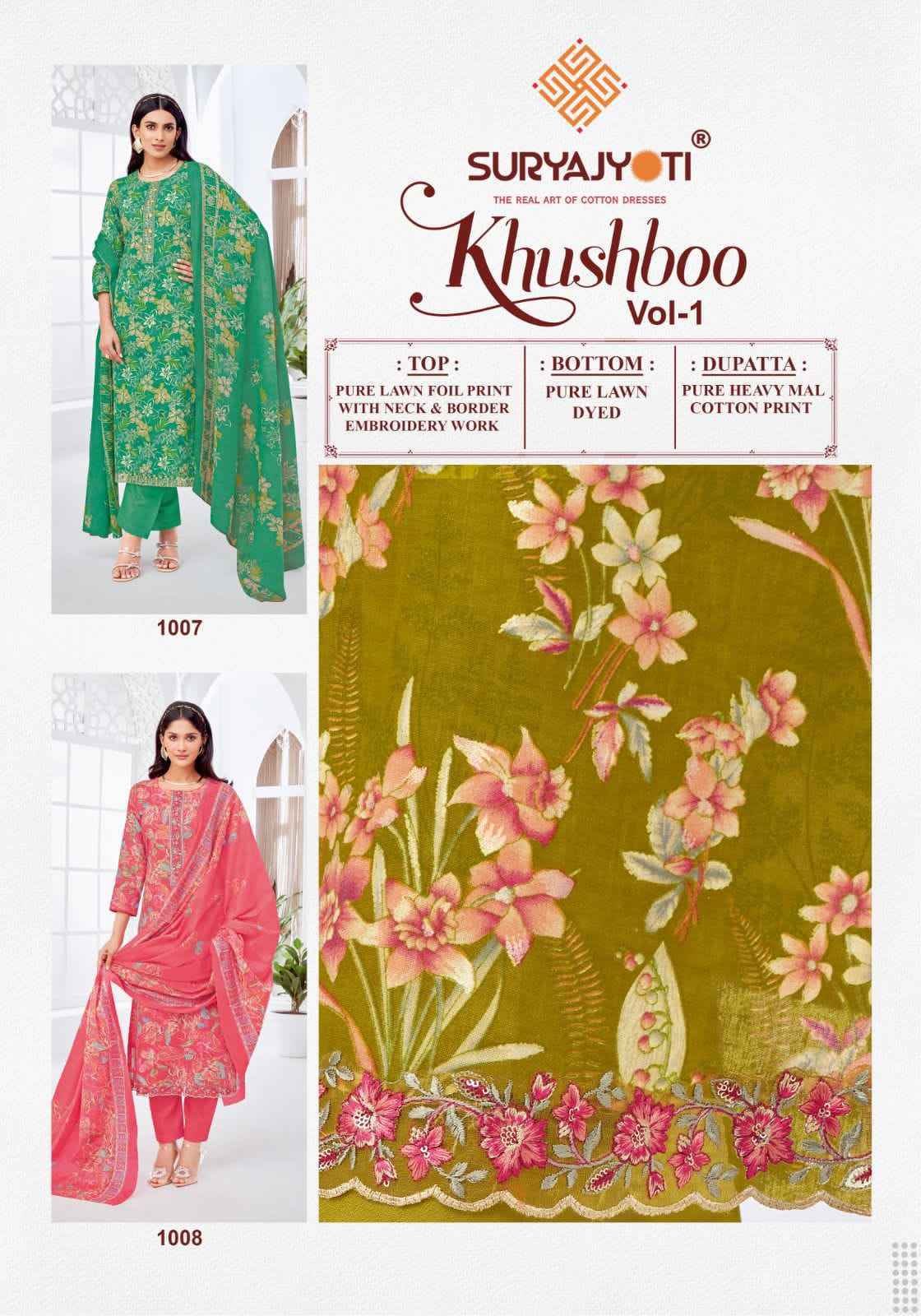 Suryajyoti Khusboo Vol 1 Wholesale Lawn Dress Material ( 8 Pc Catalouge )