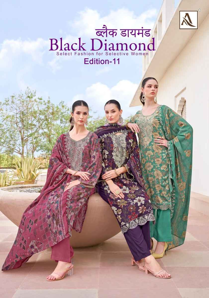ALOK SUITS BLACK DIAMOND 11 DRESS MATERIAL SURAT WHOLESALE PRICE ( 6 PCS CATALOG )
