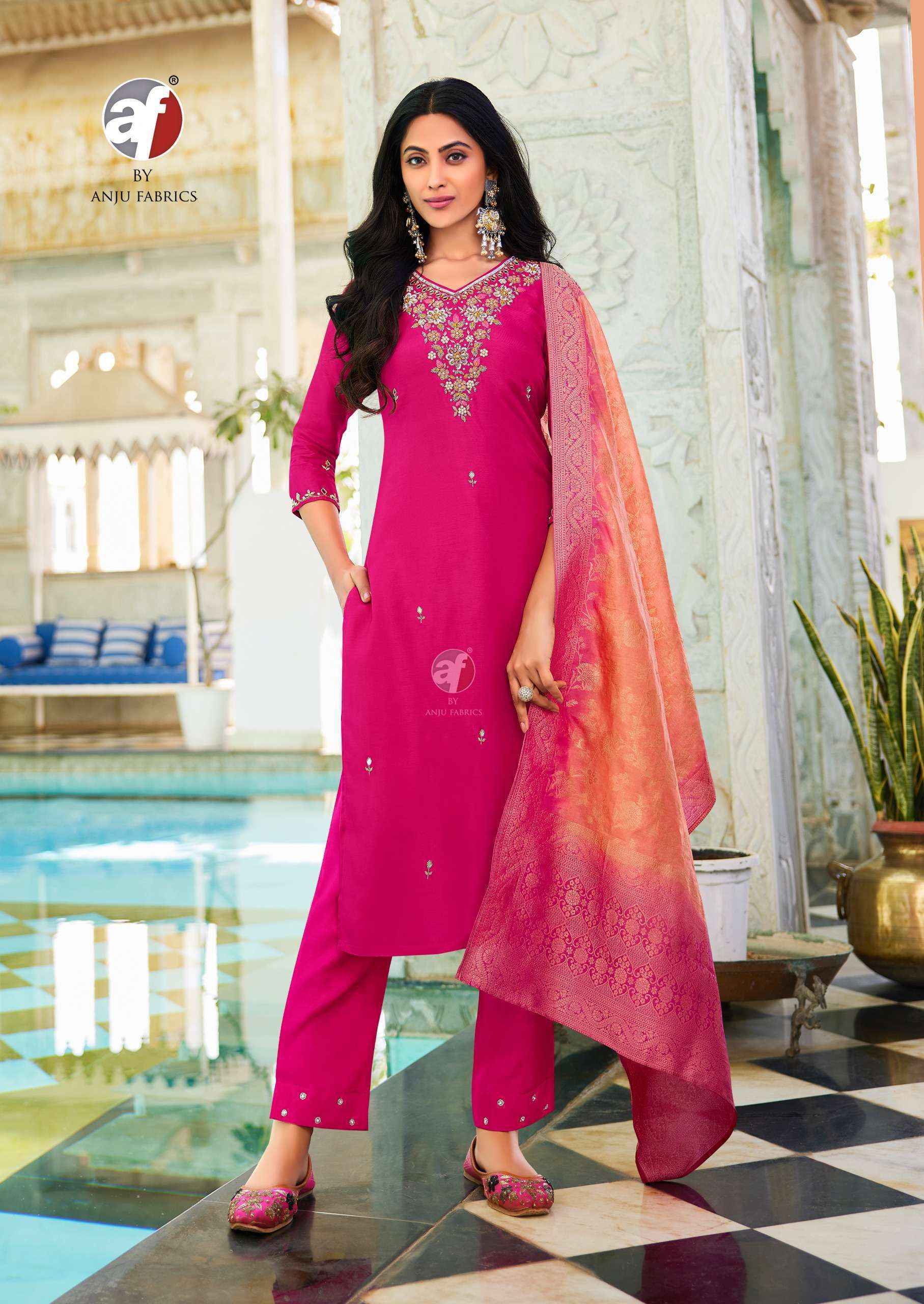 Anju Fabrics Jhalak Silk Jacquard Kurti Combo Set Wholesale Rate ( 6 Pcs Catalog )