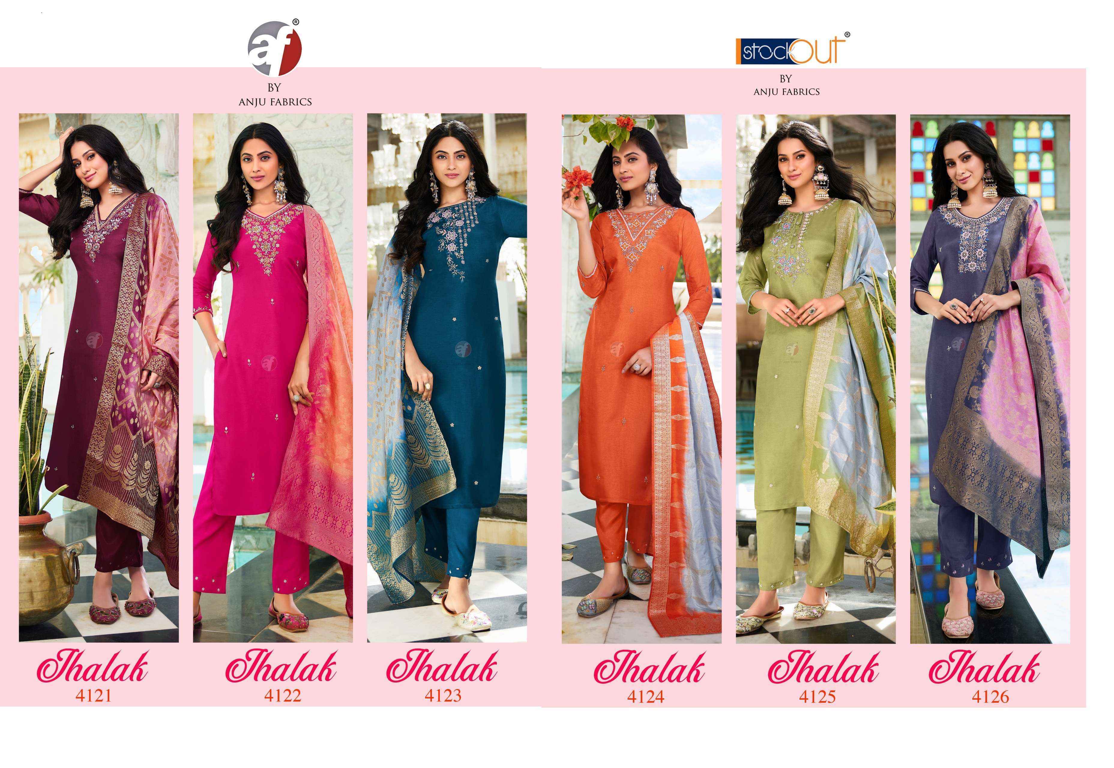 Anju Fabrics Jhalak Silk Jacquard Kurti Combo Set Wholesale Rate ( 6 Pcs Catalog )
