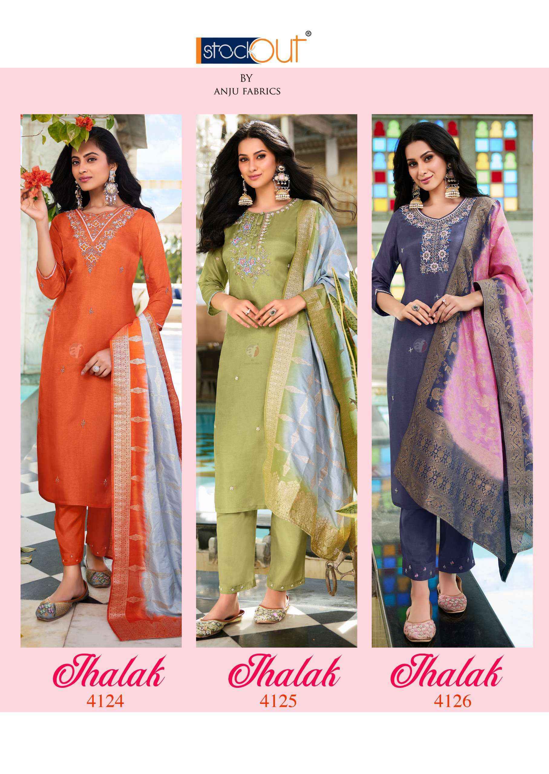 Anju Fabrics Jhalak Silk Jacquard Kurti Combo Set Wholesale Rate ( 6 Pcs Catalog )