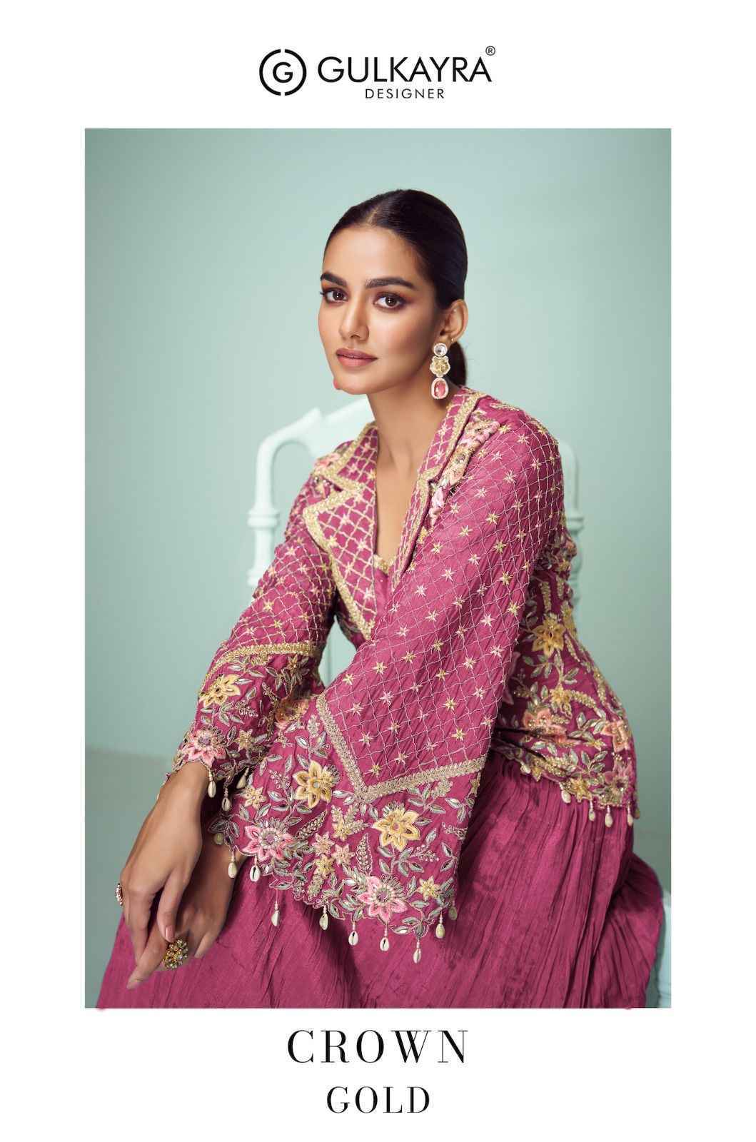 Gulkayra Designer Crown Gold Readymade Chinon Suit Wholesale Rate ( 4 Pcs Catalog )