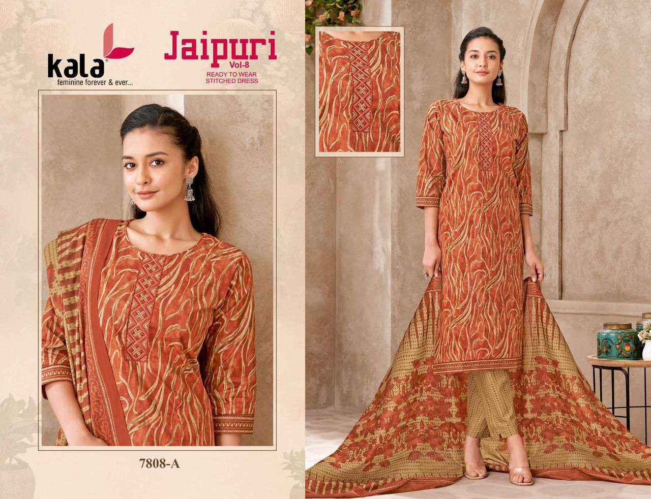 KALA FASHION JAIPURI VOL 8 READYMADE SUIT COLLECTION ( 12 PCS CATALOG )