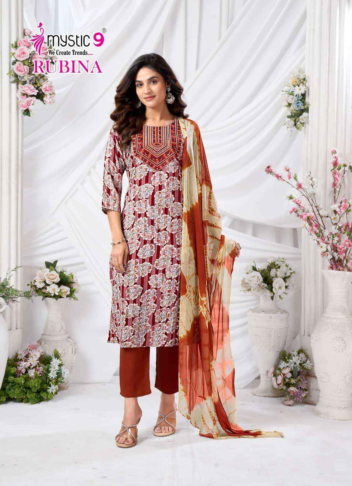 Mystic 9 Rubina Vol 10 Fancy Readymade Suir Wholesale Rate ( 8 Pcs Catalog )
