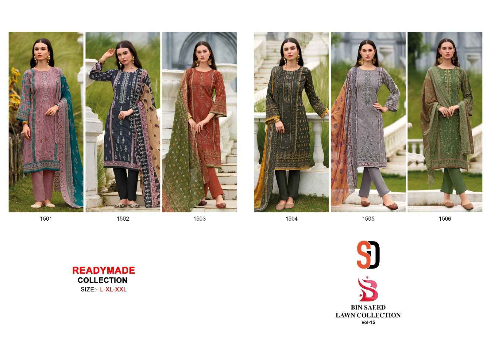 Shraddha Designer Bin Saeed Vol 15 Readymade Cotton Dress Wholesale Rate ( 6 pcs catalog )