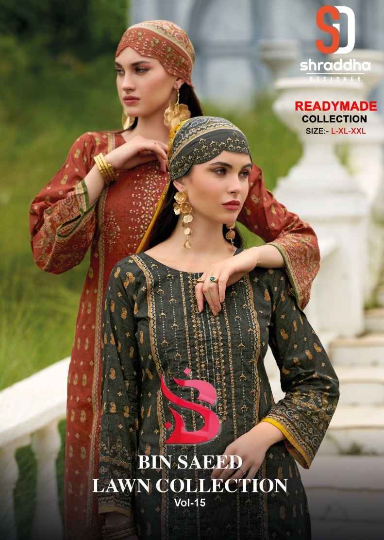 Shraddha Designer Bin Saeed Vol 15 Readymade Cotton Dress Wholesale Rate ( 6 pcs catalog )