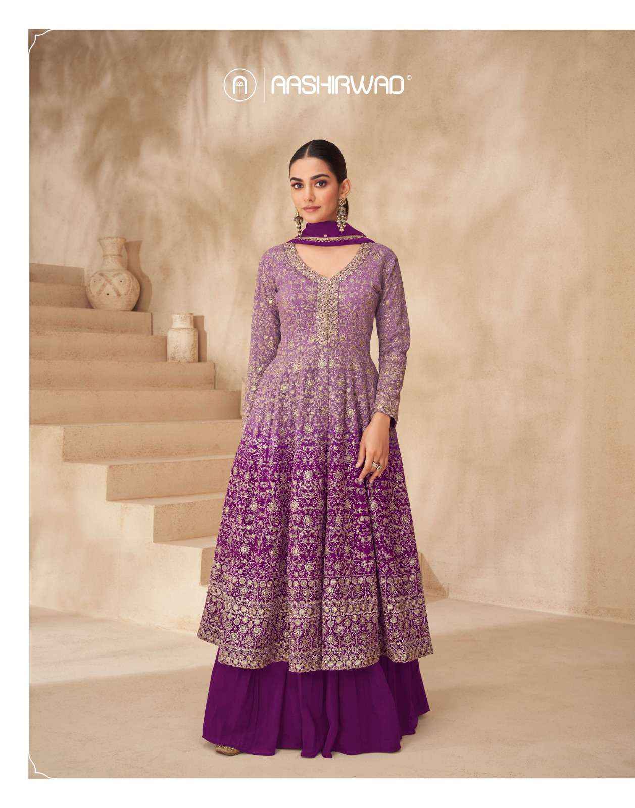 AASHIRWAD CREATION GULNAAZ HEAVY EMBROIDERED WEDDING WEAR DRESS WHOLESALE RATE ( 4 PCS CATALOG )