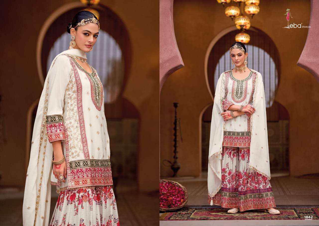 Eba Lifestyle Rang Black And White Designer Chinon Gharara Suit Wholesale Rate ( 2 Pcs Catalog )