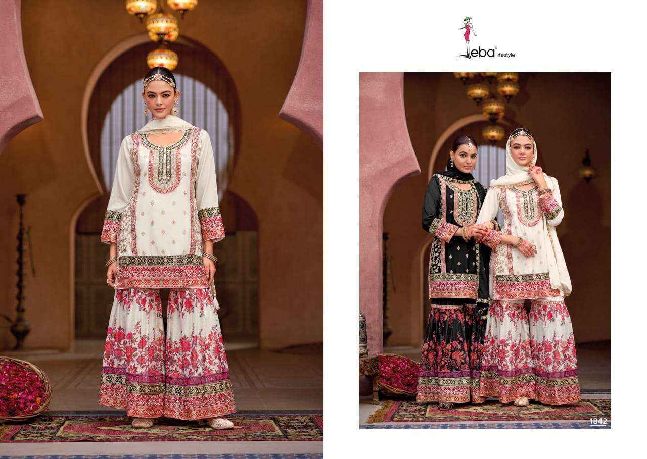 Eba Lifestyle Rang Black And White Designer Chinon Gharara Suit Wholesale Rate ( 2 Pcs Catalog )