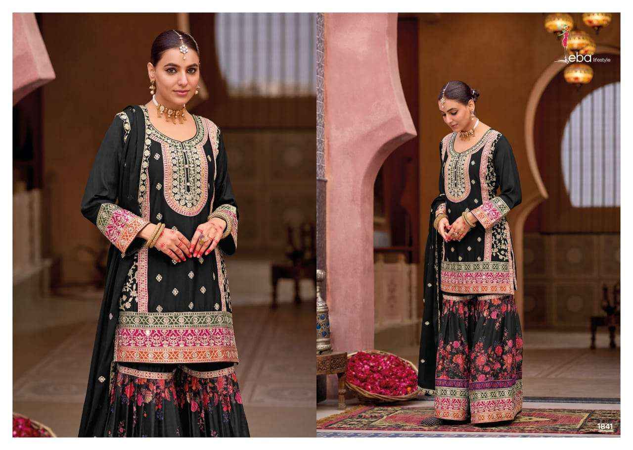 Eba Lifestyle Rang Black And White Designer Chinon Gharara Suit Wholesale Rate ( 2 Pcs Catalog )