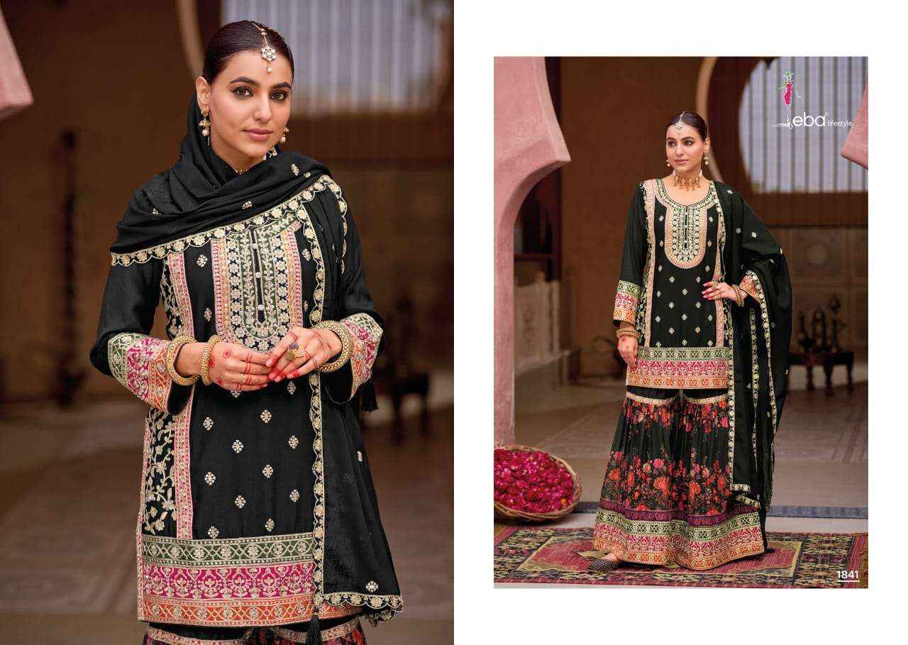 Eba Lifestyle Rang Black And White Designer Chinon Gharara Suit Wholesale Rate ( 2 Pcs Catalog )