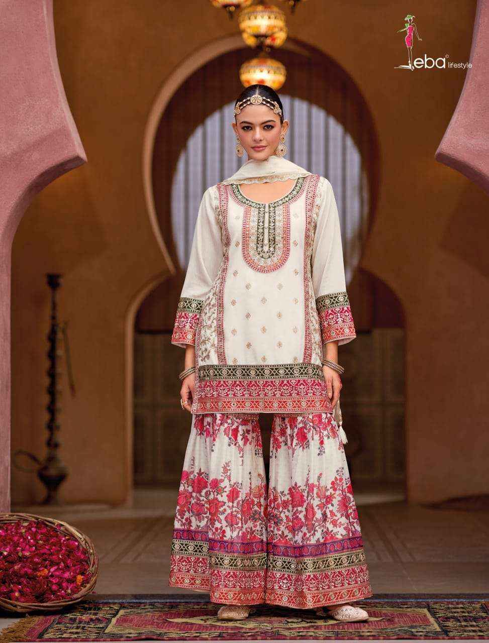 Eba Lifestyle Rang Black And White Designer Chinon Gharara Suit Wholesale Rate ( 2 Pcs Catalog )