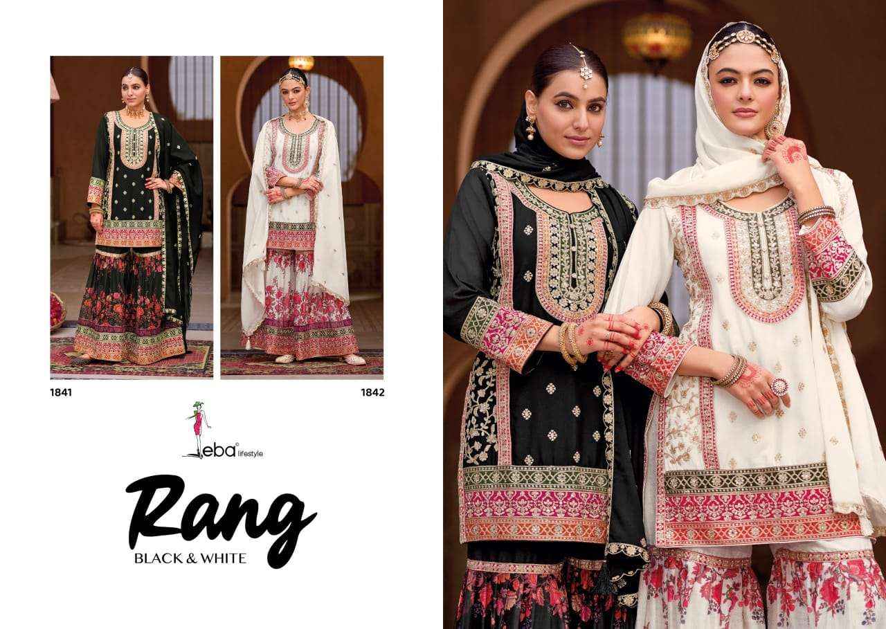 Eba Lifestyle Rang Black And White Designer Chinon Gharara Suit Wholesale Rate ( 2 Pcs Catalog )