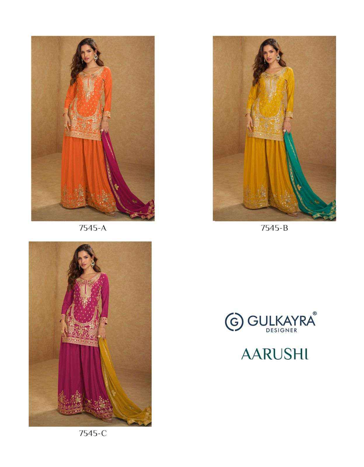 Gulkayra Aarushi 7545 Colors Designer Gharara Suit Wholesale Rate ( 3 Pcs Catalog )