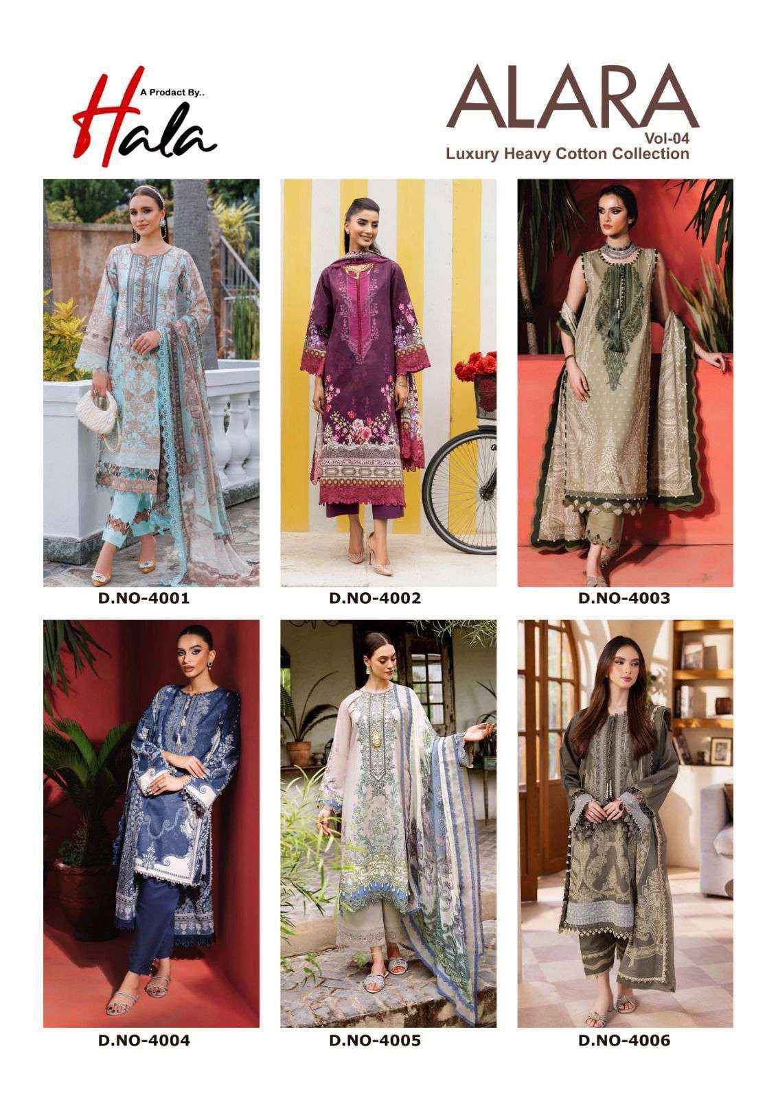 Hala Alara Vol 4 Printed Lawn Cotton Salwar Kameez Wholesale rate ( 6 Pcs Catalog )