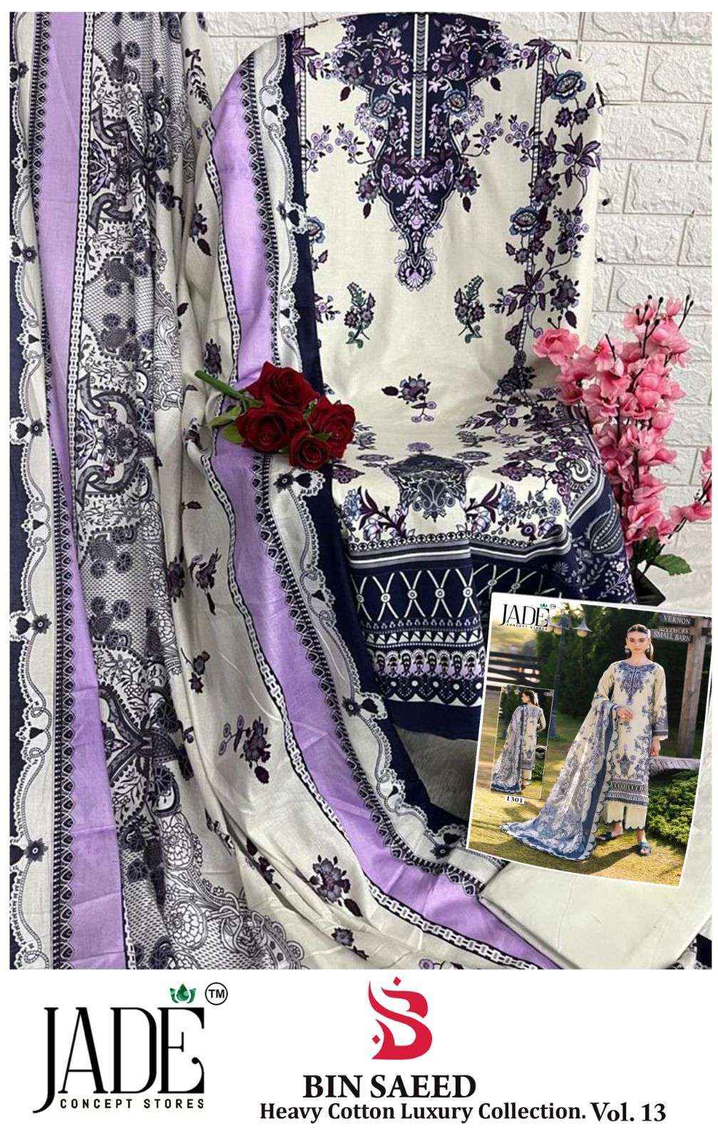 Jade Bin Saeed Vol 13 Pure Heavy Lawn Cotton Salwar Kameez Wholesale Rate ( 6 Pcs Catalog )