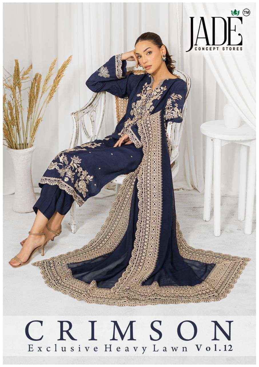 Jade Crimson Vol 12 Lawn Cotton Dress Material wholesale price ( 6 Pcs Catalog )