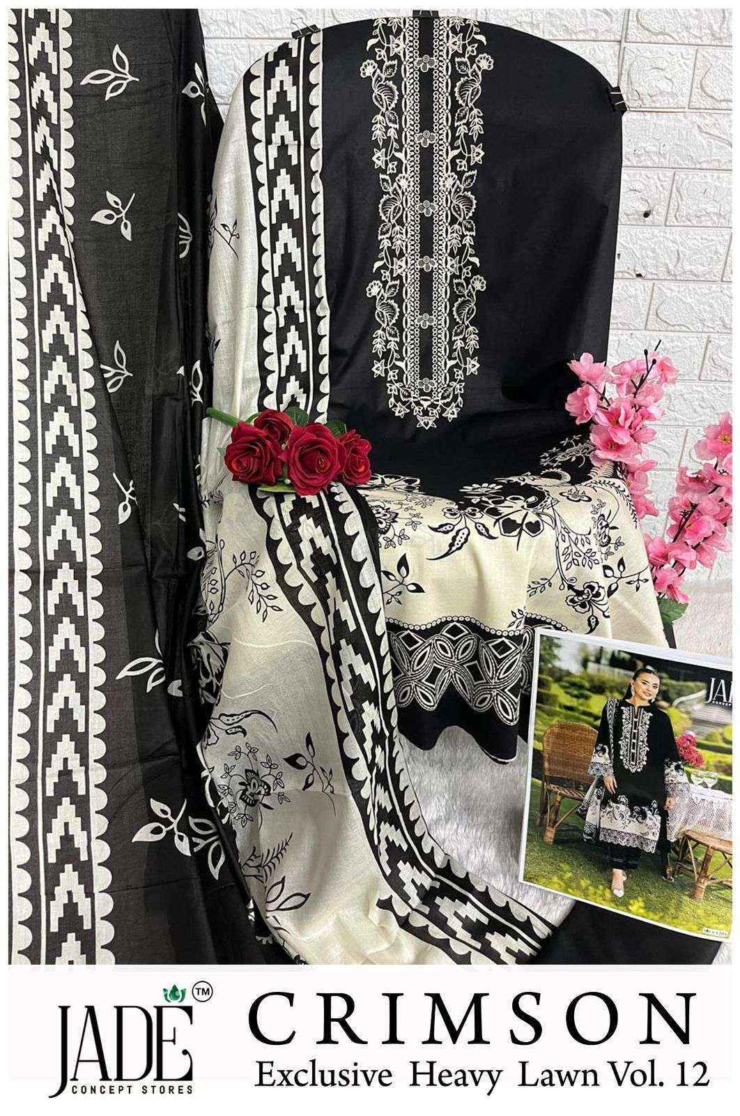 Jade Crimson Vol 12 Lawn Cotton Dress Material wholesale price ( 6 Pcs Catalog )