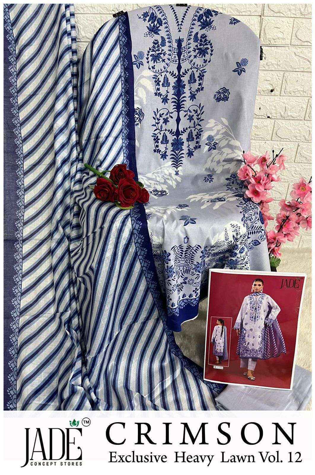 Jade Crimson Vol 12 Lawn Cotton Dress Material wholesale price ( 6 Pcs Catalog )