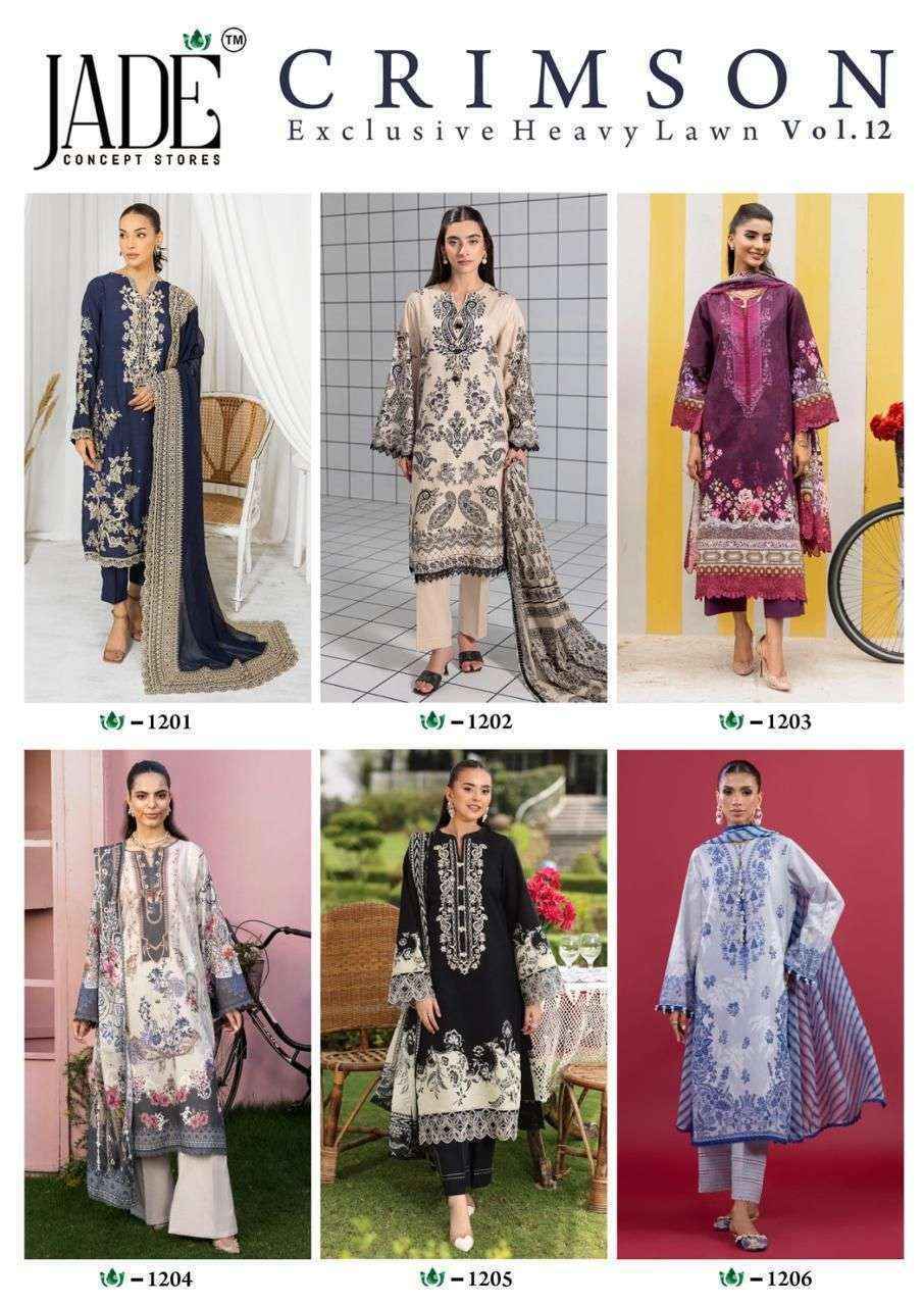 Jade Crimson Vol 12 Lawn Cotton Dress Material wholesale price ( 6 Pcs Catalog )