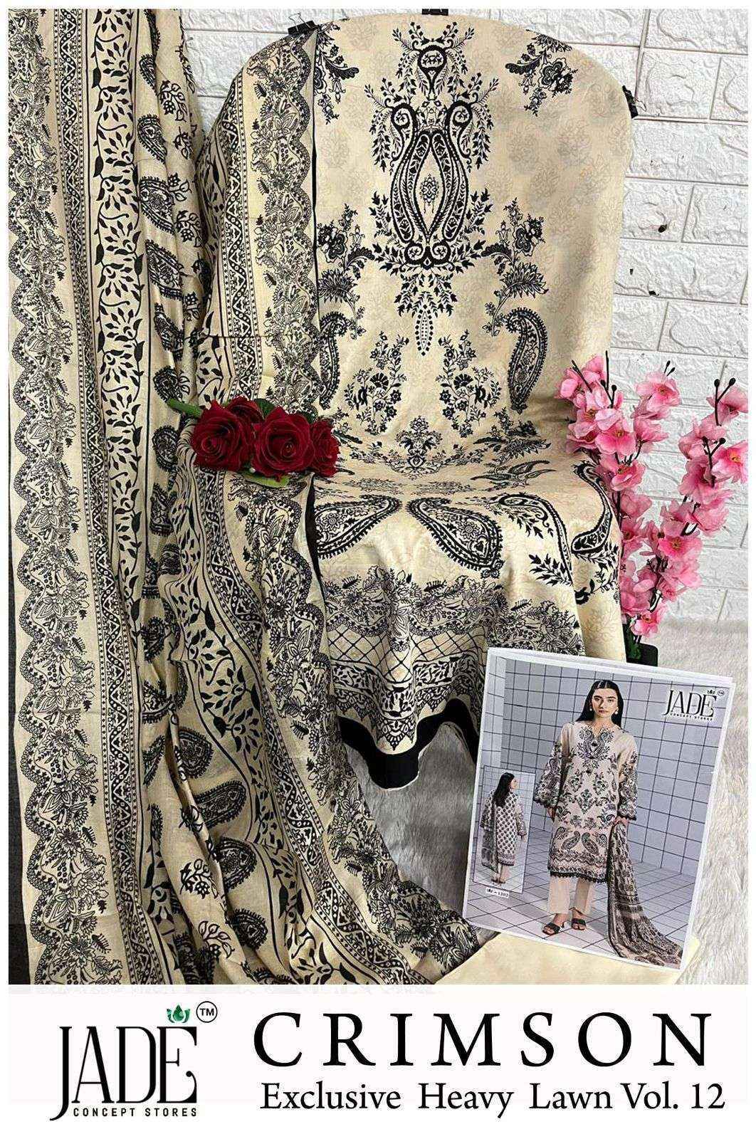 Jade Crimson Vol 12 Lawn Cotton Dress Material wholesale price ( 6 Pcs Catalog )