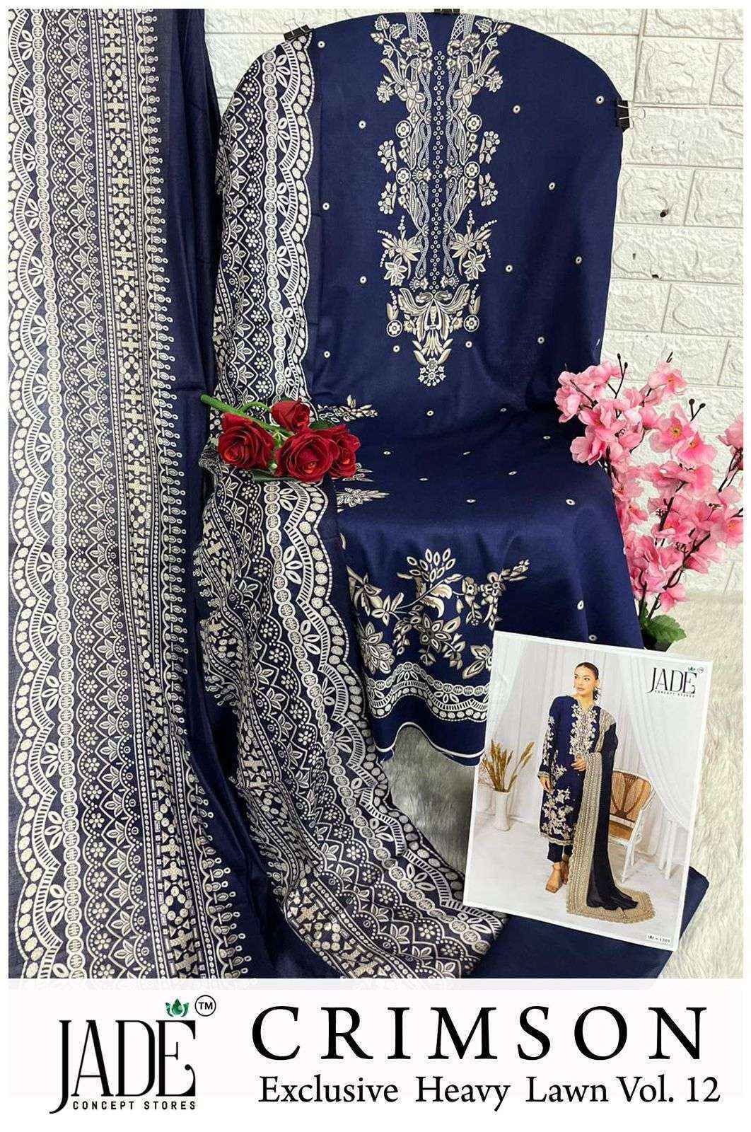 Jade Crimson Vol 12 Lawn Cotton Dress Material wholesale price ( 6 Pcs Catalog )