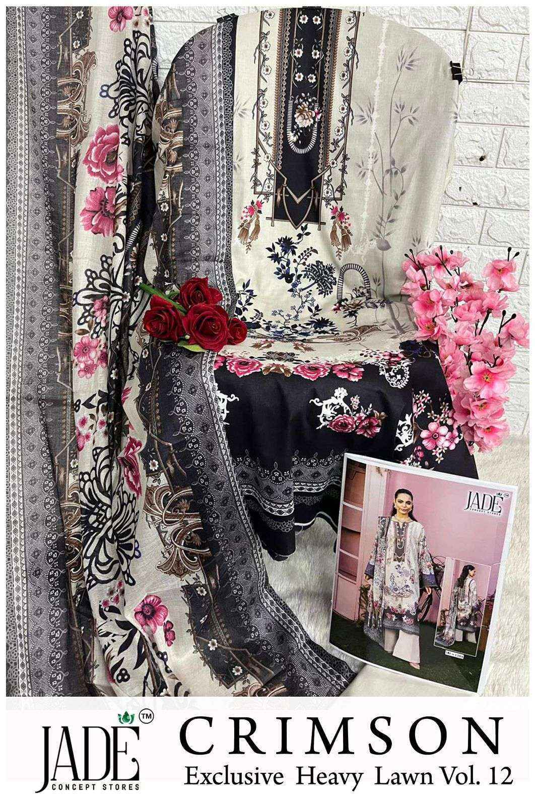 Jade Crimson Vol 12 Lawn Cotton Dress Material wholesale price ( 6 Pcs Catalog )