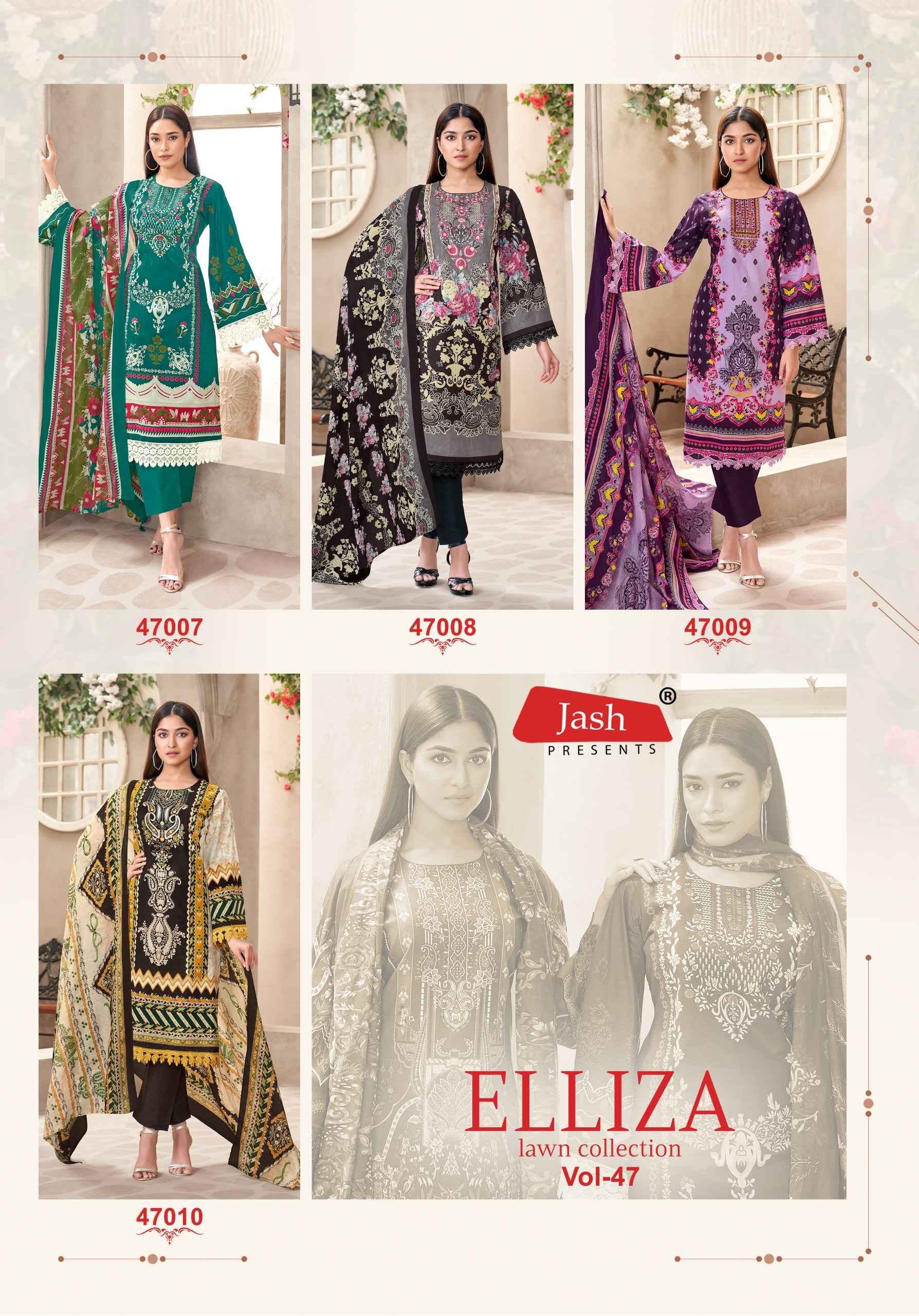 JASH ELLIZA VOL-47 PURE COTTON DRESS MATERIAL WHOLESALE PRICE ( 10 PCS CATALOGUE )