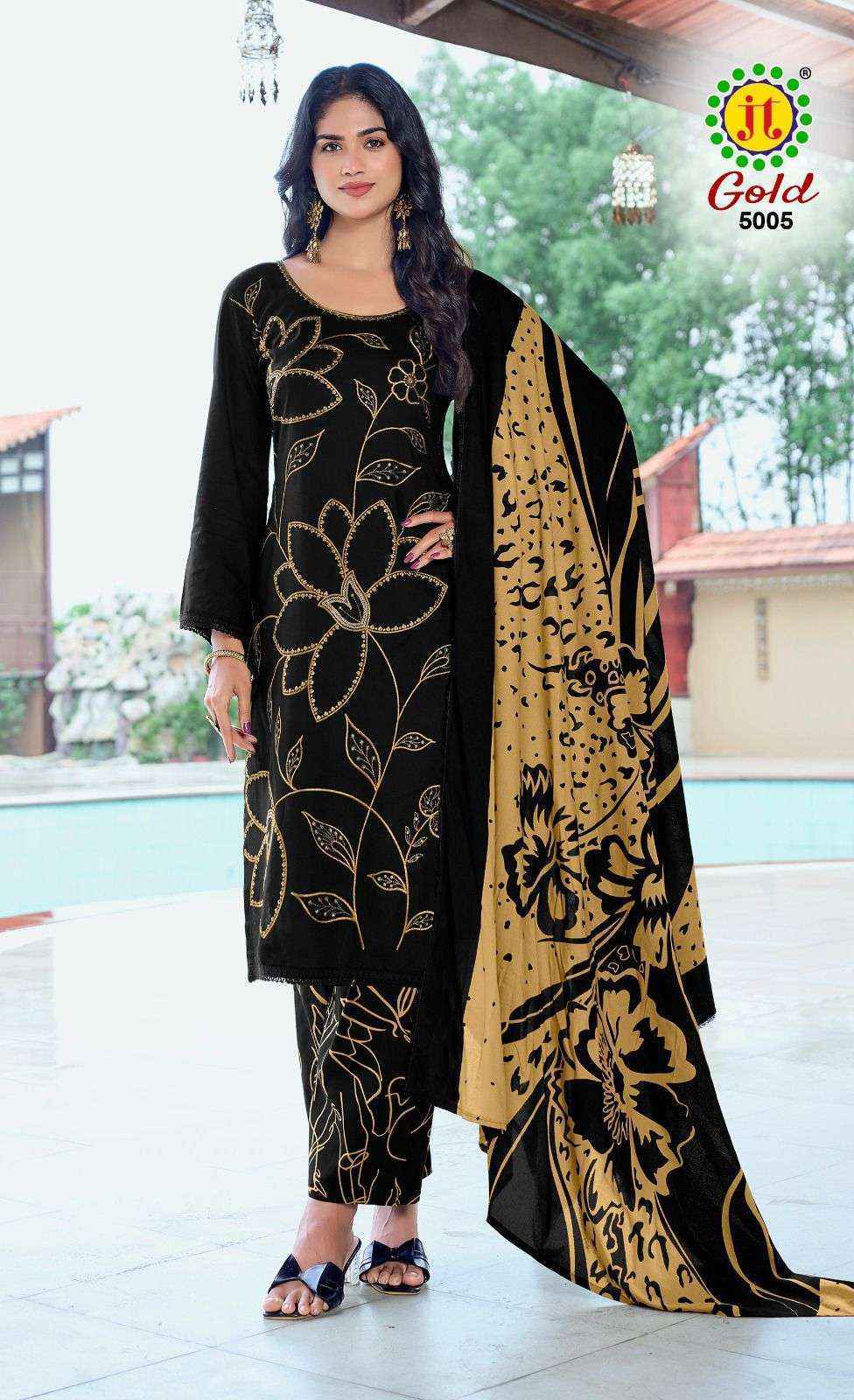 Jt Gold Vol 5 Rayon Dress Material New Catalogue Wholesale Price ( 5 pcs Catalogue )