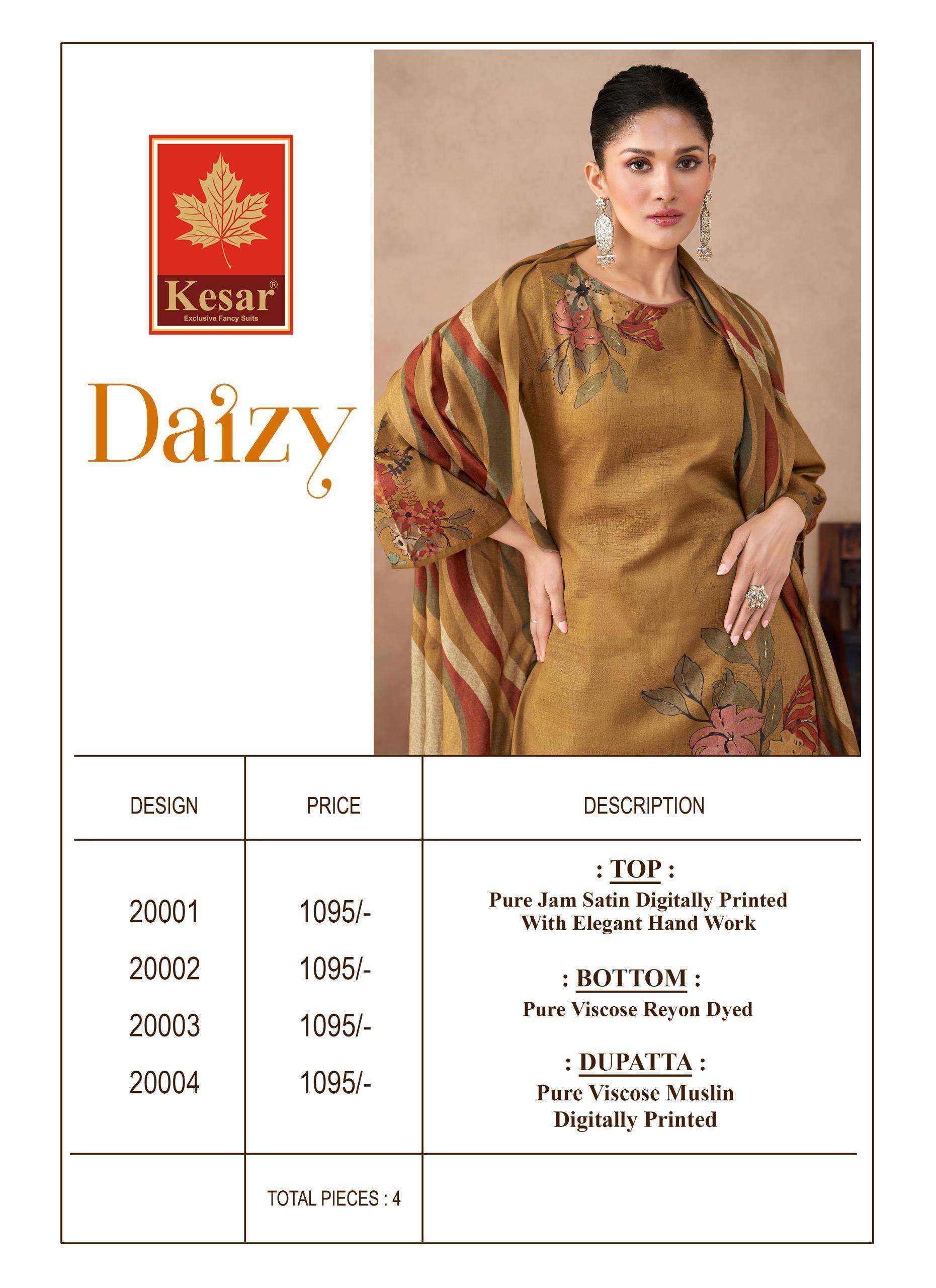 Karachi Prints Kesar Daizy Fancy Pure Jam Satin Suit Wholesale Rate ( 4 Pcs Catalog )