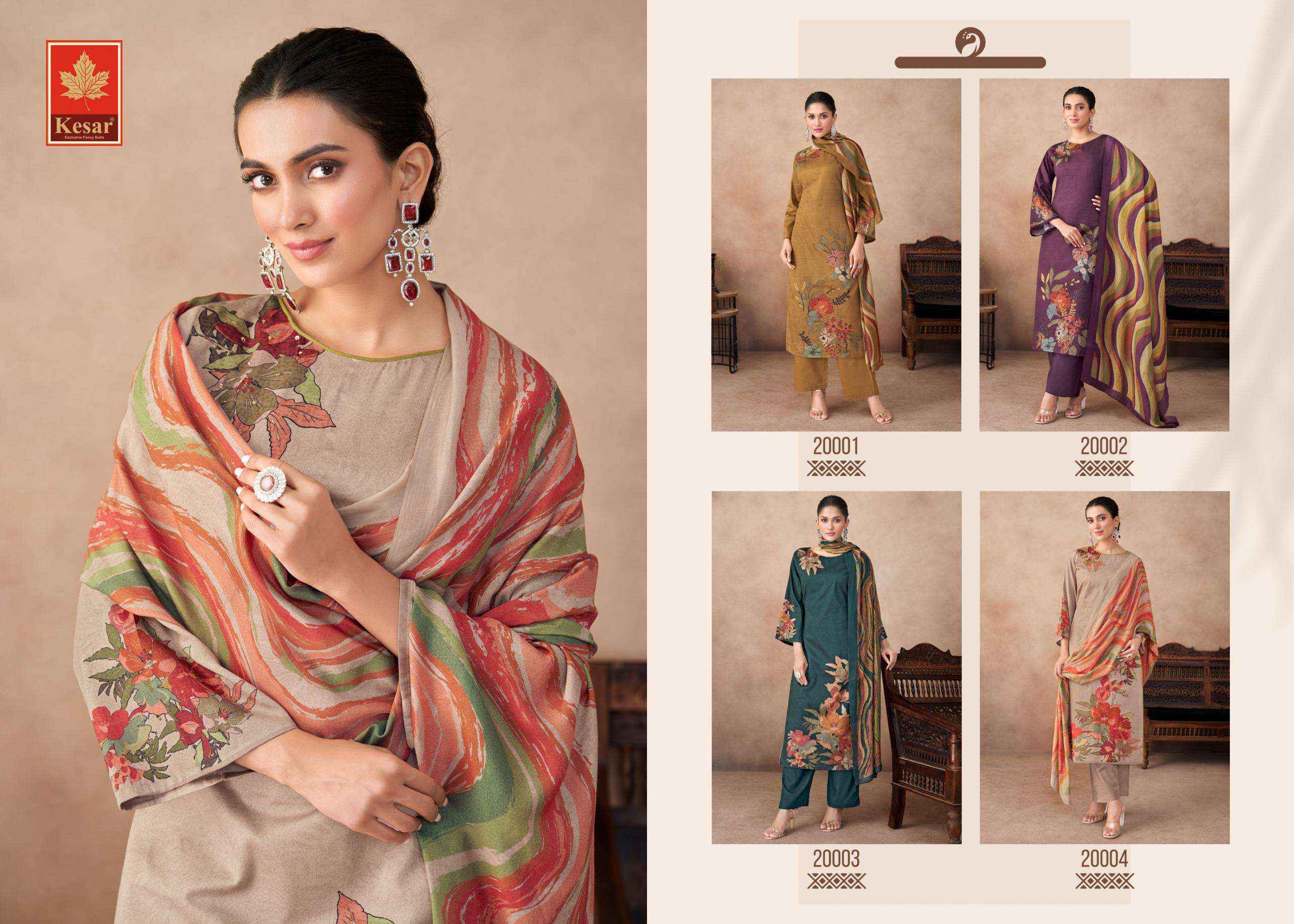 Karachi Prints Kesar Daizy Fancy Pure Jam Satin Suit Wholesale Rate ( 4 Pcs Catalog )