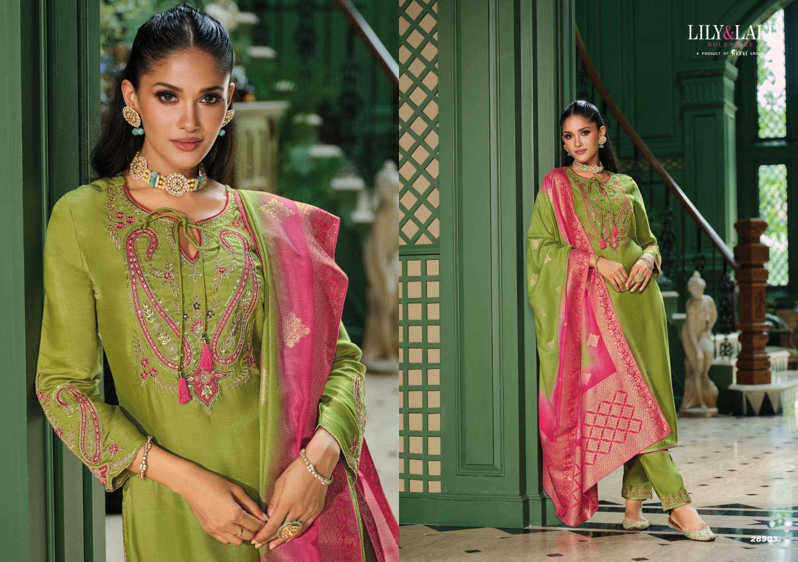 Lily And Lali Mahek E Vastra Festival Wear Designer 3 Piece Suit Wholesale Rate ( 4 Pcs Catalog )