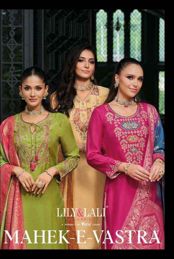 Lily And Lali Mahek E Vastra Festival Wear Designer 3 Piece Suit Wholesale Rate ( 4 Pcs Catalog )