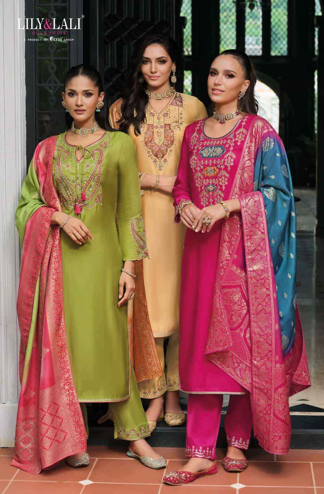 Lily And Lali Mahek E Vastra Festival Wear Designer 3 Piece Suit Wholesale Rate ( 4 Pcs Catalog )