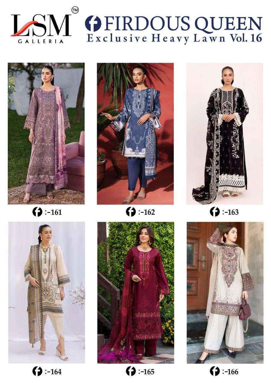 LSM Galleria Firdous Queen Lawn Vol 16 Lawn Cotton Dress Material Wholesale Price ( 6 pcs Catalogue )
