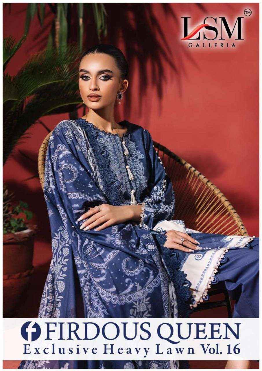 LSM Galleria Firdous Queen Lawn Vol 16 Lawn Cotton Dress Material Wholesale Price ( 6 pcs Catalogue )