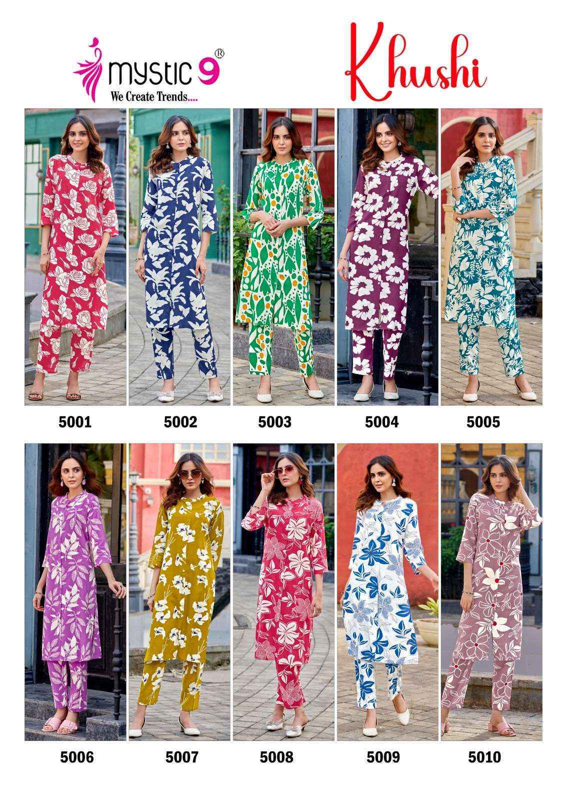 Mystic 9 Khushi Vol 5 Viscouse Kurti With Bottom Set Wholesale Rate ( 10 Pcs Catalog )