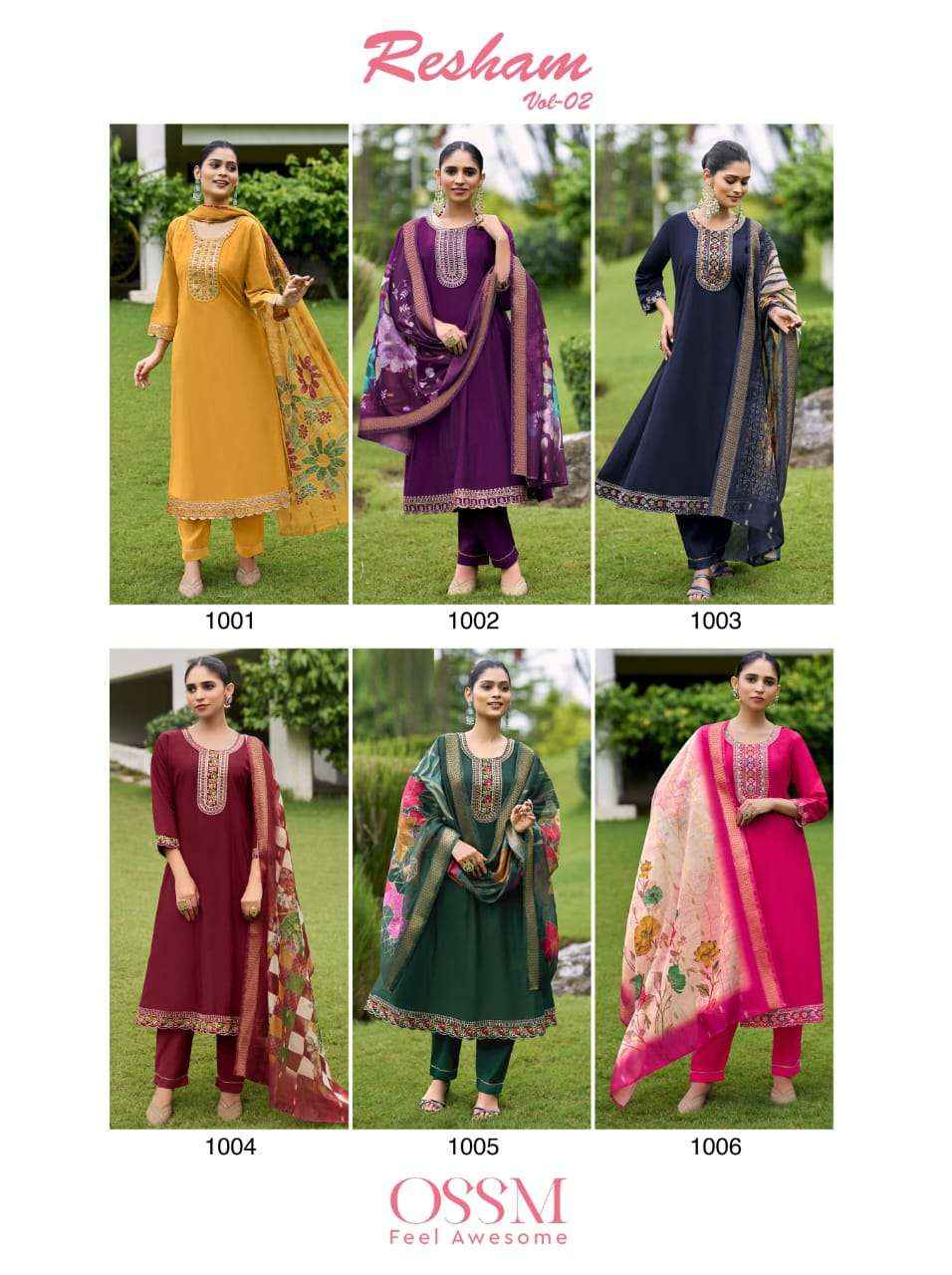 Ossm Resham Vol 2 Fancy Anarkali Pattern 3 Pec Suit Wholesale Rate ( 6 Pcs Catalog )