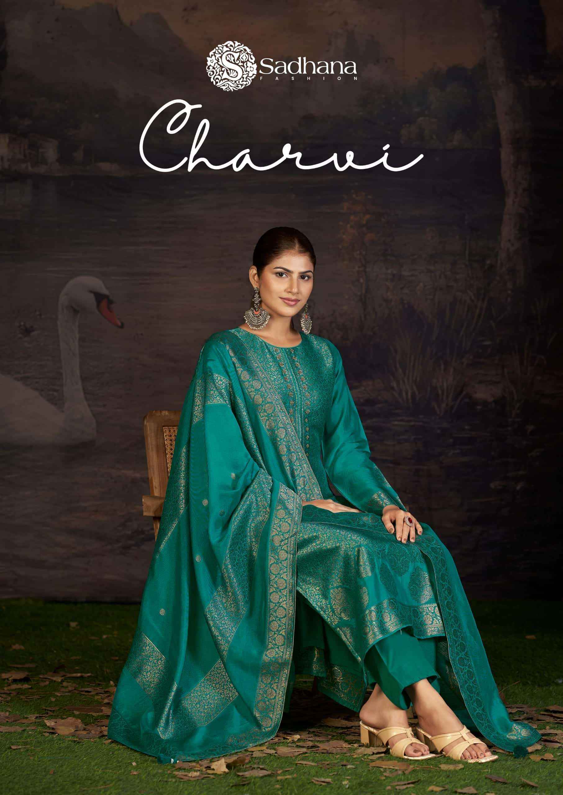 Sadhana Fashion Charvi Partywear Style Designer Silk Suit Wholesale Rate ( 4 Pcs Catalog )